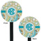 Teal Circles & Stripes Black Plastic 5.5" Stir Stick - Double Sided - Round - Front & Back