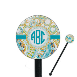 Teal Circles & Stripes 5.5" Round Plastic Stir Sticks - Black - Single Sided (Personalized)