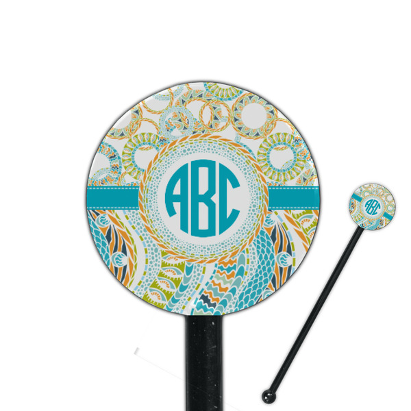 Custom Teal Circles & Stripes 5.5" Round Plastic Stir Sticks - Black - Double Sided (Personalized)