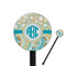 Teal Circles & Stripes Black Plastic 5.5" Stir Stick - Round - Closeup