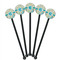 Teal Circles & Stripes Black Plastic 5.5" Stir Stick - Round - Fan View