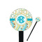 Teal Circles & Stripes Black Plastic 7" Stir Stick - Round - Closeup