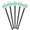 Teal Circles & Stripes Black Plastic 7" Stir Stick - Round - Fan View