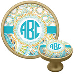 Teal Circles & Stripes Cabinet Knob - Gold (Personalized)