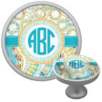 Teal Circles & Stripes Cabinet Knob (Silver) (Personalized)