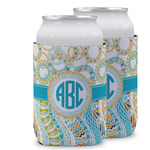 Teal Circles & Stripes Can Cooler (12 oz) w/ Monogram