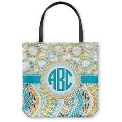 Teal Circles & Stripes Canvas Tote Bag - Large - 18"x18" (Personalized)