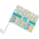 Teal Circles & Stripes Car Flag - Small w/ Monogram