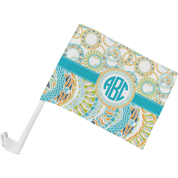 Custom Teal Circles & Stripes Car Flag - Small w/ Monogram