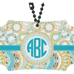 Teal Circles & Stripes Rear View Mirror Ornament (Personalized)