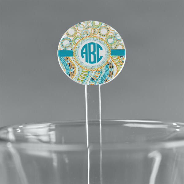 Custom Teal Circles & Stripes 7" Round Plastic Stir Sticks - Clear (Personalized)