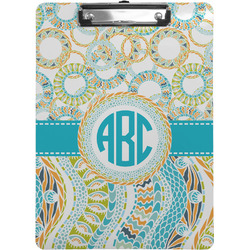 Teal Circles & Stripes Clipboard (Letter Size) w/ Monogram