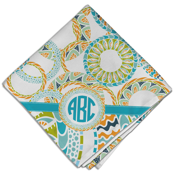 Custom Teal Circles & Stripes Cloth Dinner Napkin - Single w/ Monogram