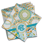 Teal Circles & Stripes Cloth Dinner Napkins - Set of 4 w/ Monogram