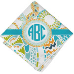 Teal Circles & Stripes Cloth Napkin w/ Monogram