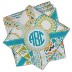 Teal Circles & Stripes Cloth Cocktail Napkins - Set of 4 w/ Monogram