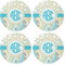 Teal Circles & Stripes Coaster Round Rubber Back - Apvl