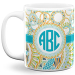 Teal Circles & Stripes 11 Oz Coffee Mug - White (Personalized)