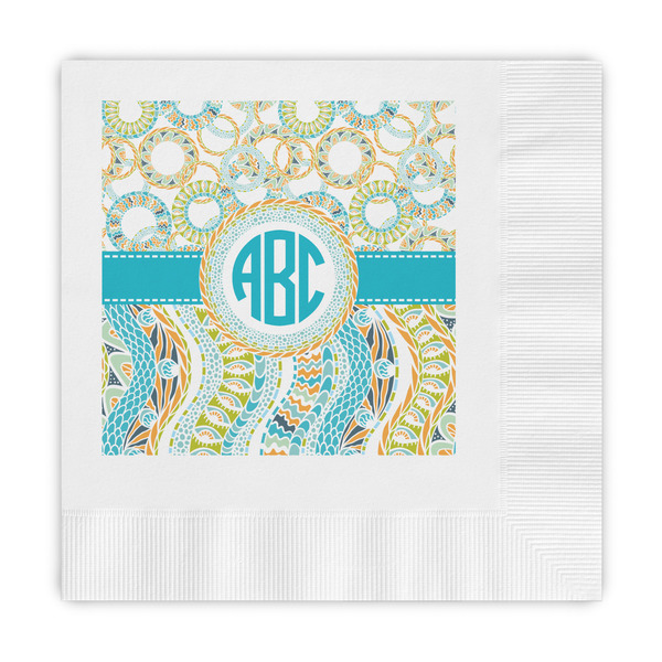 Custom Teal Circles & Stripes Embossed Decorative Napkins (Personalized)