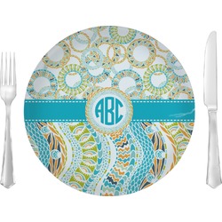 Teal Circles & Stripes Glass Lunch / Dinner Plate 10" (Personalized)