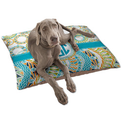 Teal Circles & Stripes Dog Bed - Large w/ Monogram