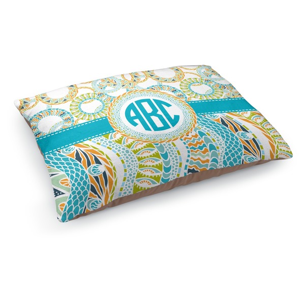 Custom Teal Circles & Stripes Dog Bed - Medium w/ Monogram