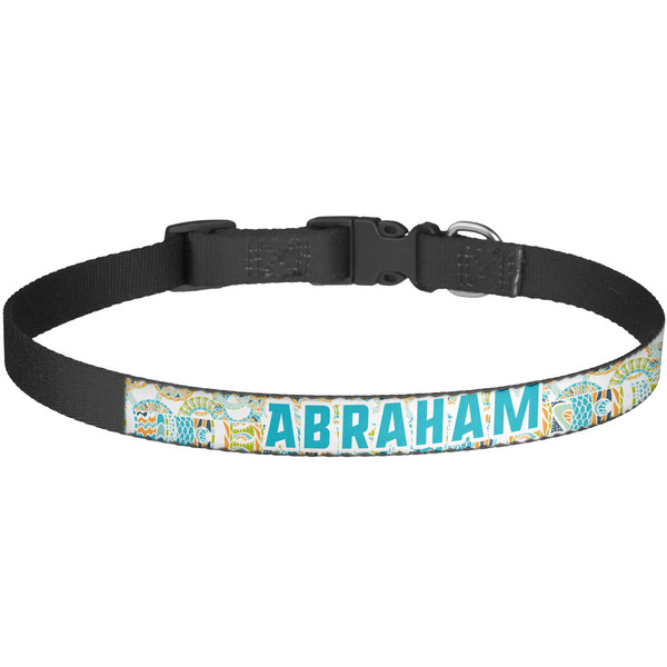 Custom Teal Circles & Stripes Dog Collar - Large (Personalized)