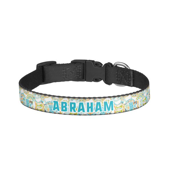 Custom Teal Circles & Stripes Dog Collar - Small (Personalized)