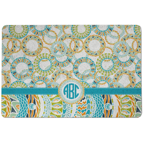 Custom Teal Circles & Stripes Dog Food Mat w/ Monogram