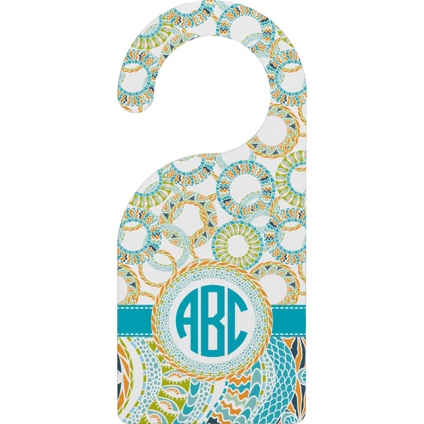 Custom Teal Circles & Stripes Door Hanger w/ Monogram