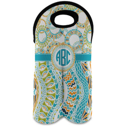 Teal Circles & Stripes Wine Tote Bag (2 Bottles) w/ Monogram