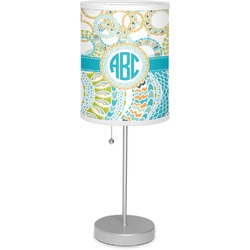 Teal Circles & Stripes 7" Drum Lamp with Shade Linen (Personalized)