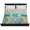 Teal Circles & Stripes Duvet Cover - King - On Bed - No Prop