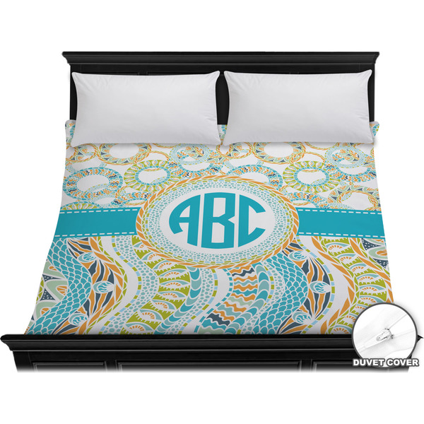 Custom Teal Circles & Stripes Duvet Cover - King (Personalized)