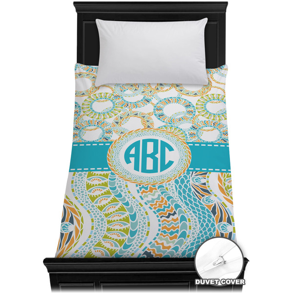 Custom Teal Circles & Stripes Duvet Cover - Twin XL (Personalized)