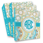 Teal Circles & Stripes 3 Ring Binder - Full Wrap (Personalized)