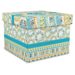 Teal Circles & Stripes Gift Box with Lid - Canvas Wrapped - XX-Large (Personalized)