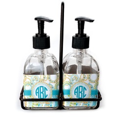 Teal Circles & Stripes Glass Soap & Lotion Bottle Set (Personalized)