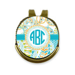 Teal Circles & Stripes Golf Ball Marker - Hat Clip - Gold