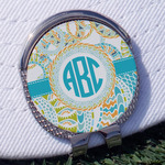 Teal Circles & Stripes Golf Ball Marker - Hat Clip