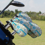 Teal Circles & Stripes Golf Club Iron Cover - Set of 9 (Personalized)