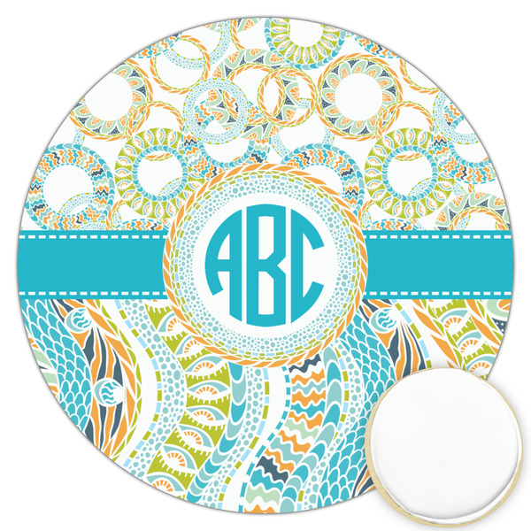 Custom Teal Circles & Stripes Printed Cookie Topper - 3.25" (Personalized)