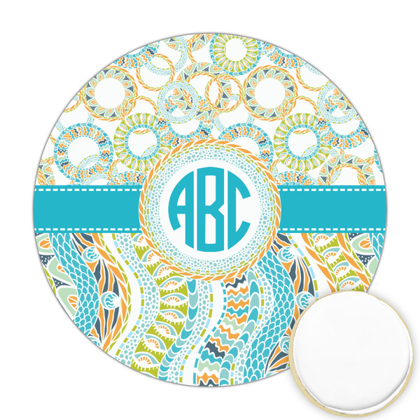 Custom Teal Circles & Stripes Printed Cookie Topper - Round (Personalized)