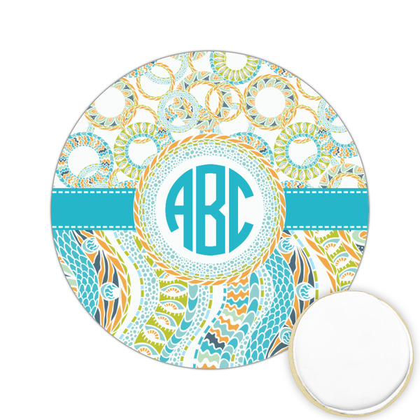 Custom Teal Circles & Stripes Printed Cookie Topper - 2.15" (Personalized)