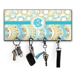 Teal Circles & Stripes Key Hanger w/ 4 Hooks w/ Monogram