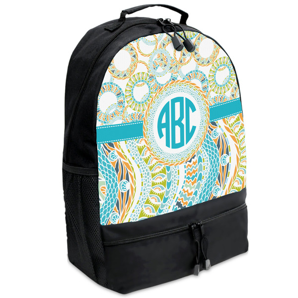 Custom Teal Circles & Stripes Backpacks - Black (Personalized)