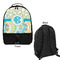 Teal Circles & Stripes Large Backpack - Black - Front & Back View