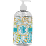 Teal Circles & Stripes Plastic Soap / Lotion Dispenser (16 oz - Large - White) (Personalized)