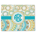 Teal Circles & Stripes Single-Sided Linen Placemat - Single w/ Monogram