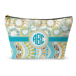 Teal Circles & Stripes Makeup Bag - Small - 8.5"x4.5" (Personalized)